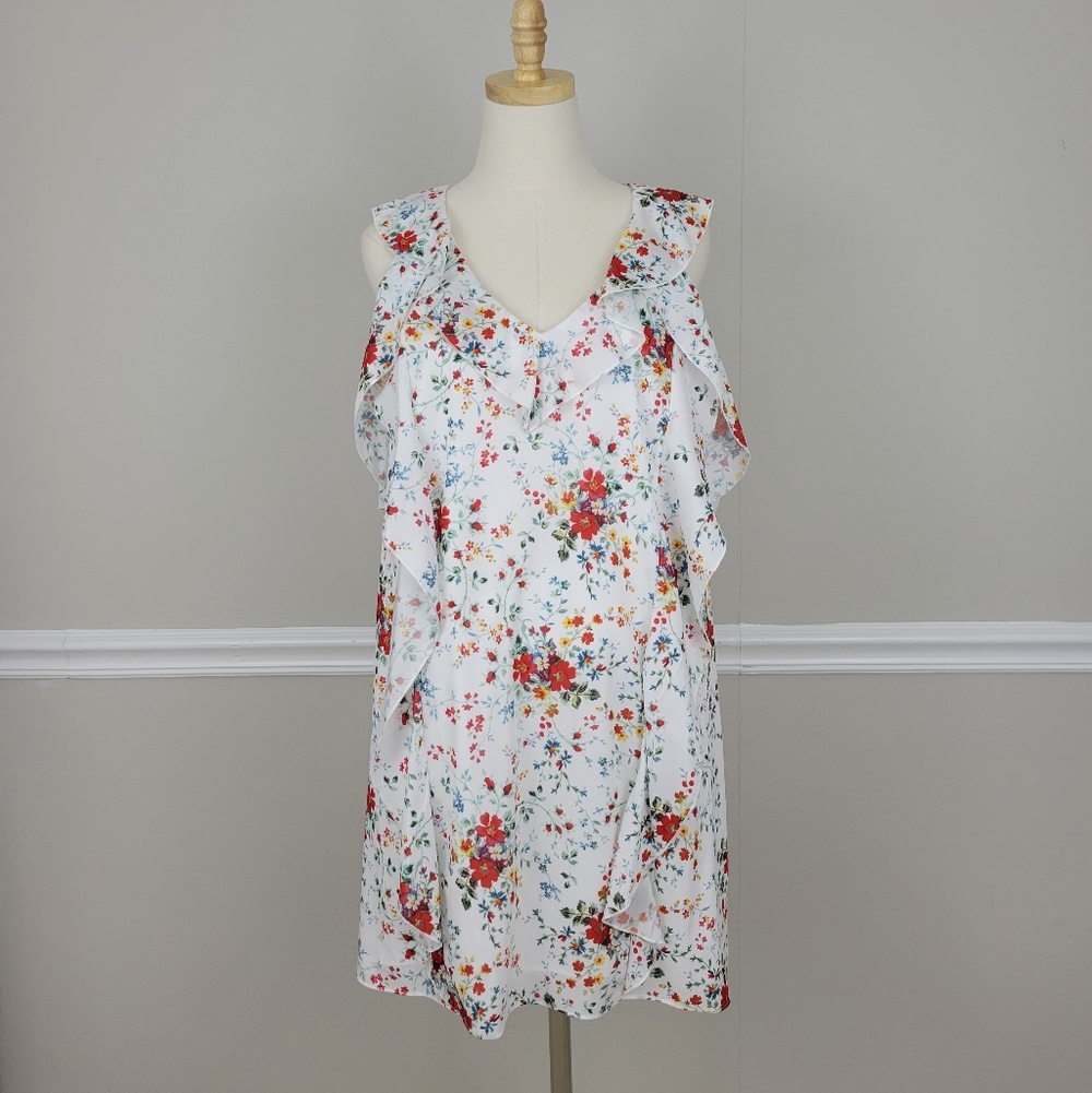 Parker Ditsy Floral Ruffle Sleeveless Cold Shoulder Dress